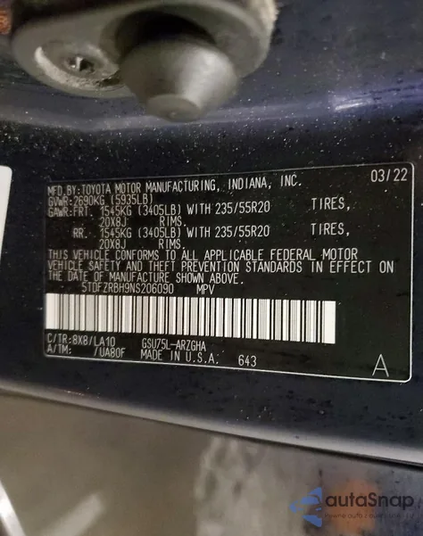 2022 Toyota Highlander Platinum z USA, uszkodzony, nr VIN 5TDFZRBH9NS206090